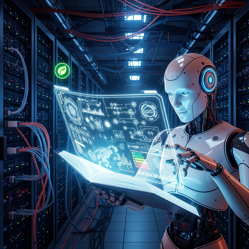 Futuristic robot reading